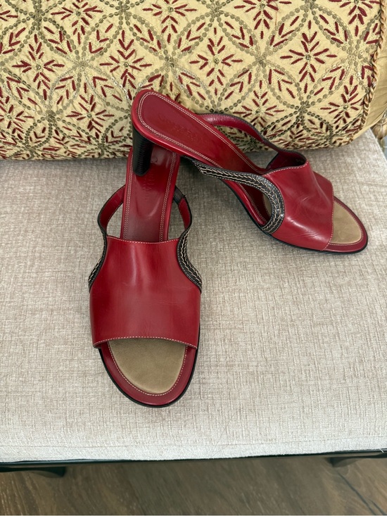 Cole Haan Shoes - Vintage Cole Haan Red Leather Open-Toe Slingback Heels with Contrast Stitching